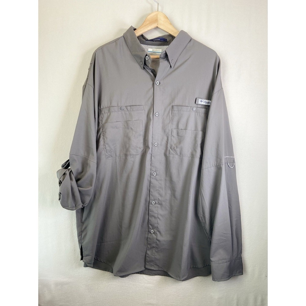 Columbia PFG Fishing Shirt Mens XXL Gray Omni Shade Vented Hiking Outdoor